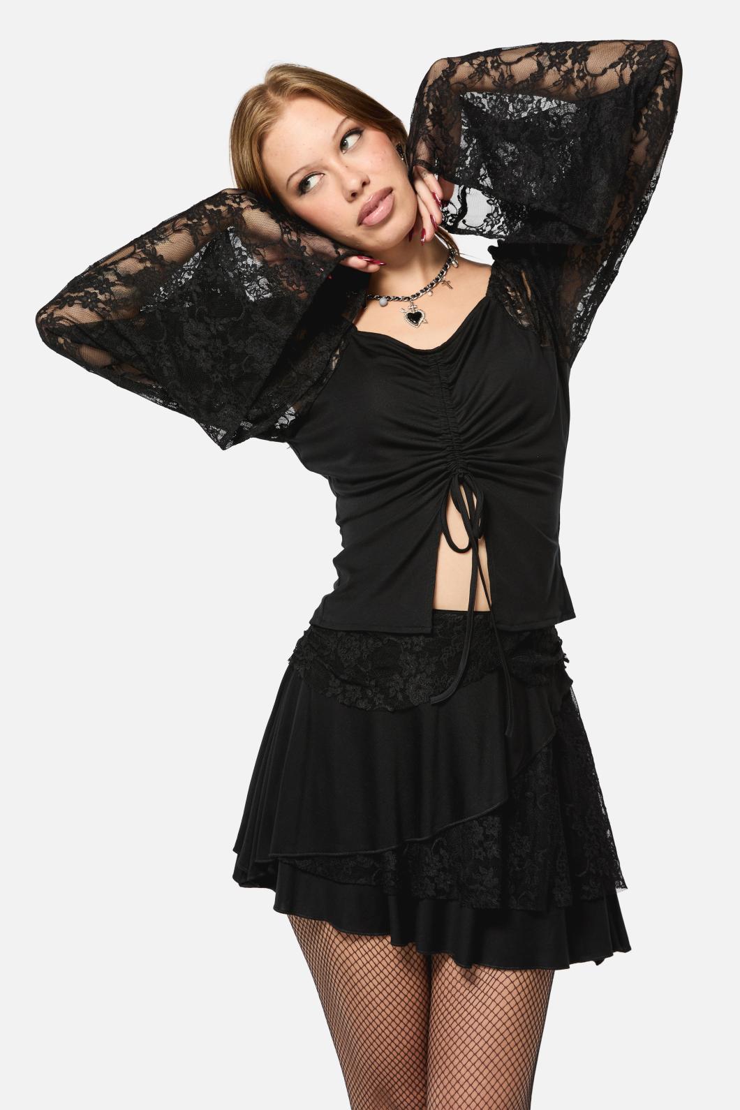 Black Friday - Dragons Grove Lace Sleeve Top - black