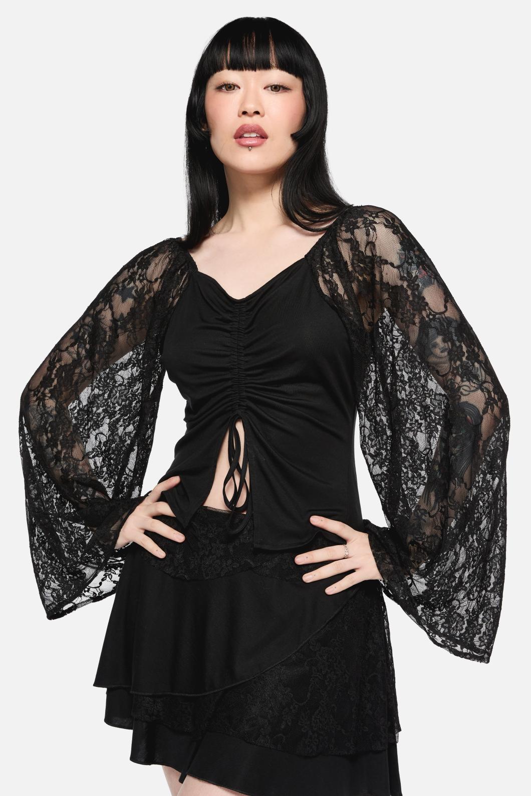 Black Friday - Dragons Grove Lace Sleeve Top - black