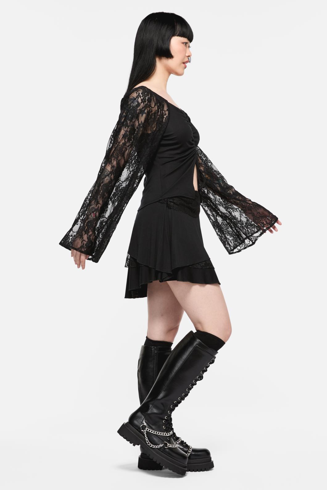 Black Friday - Dragons Grove Lace Sleeve Top - black