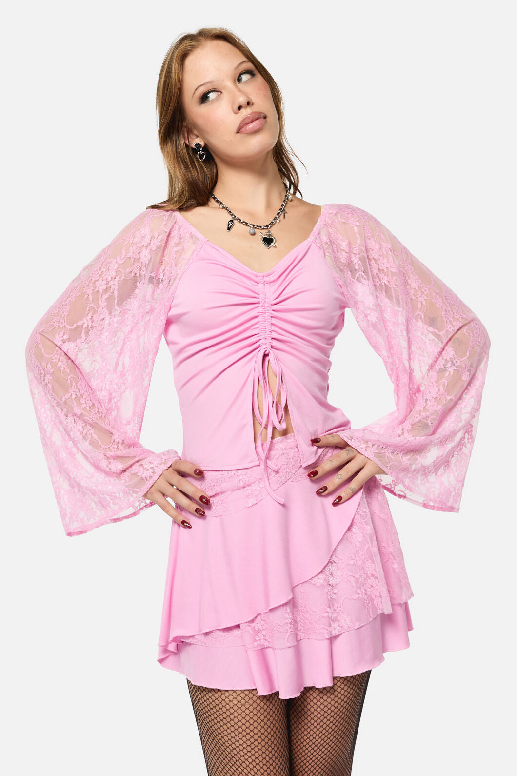 Black Friday - Dragons Grove Lace Sleeve Top - pink