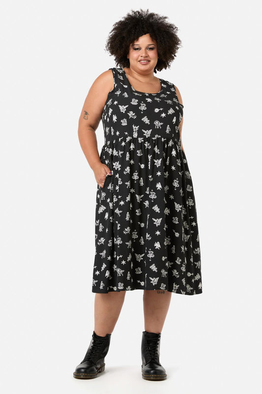 Black Friday - Curve Darc Printed Midi Dress - black