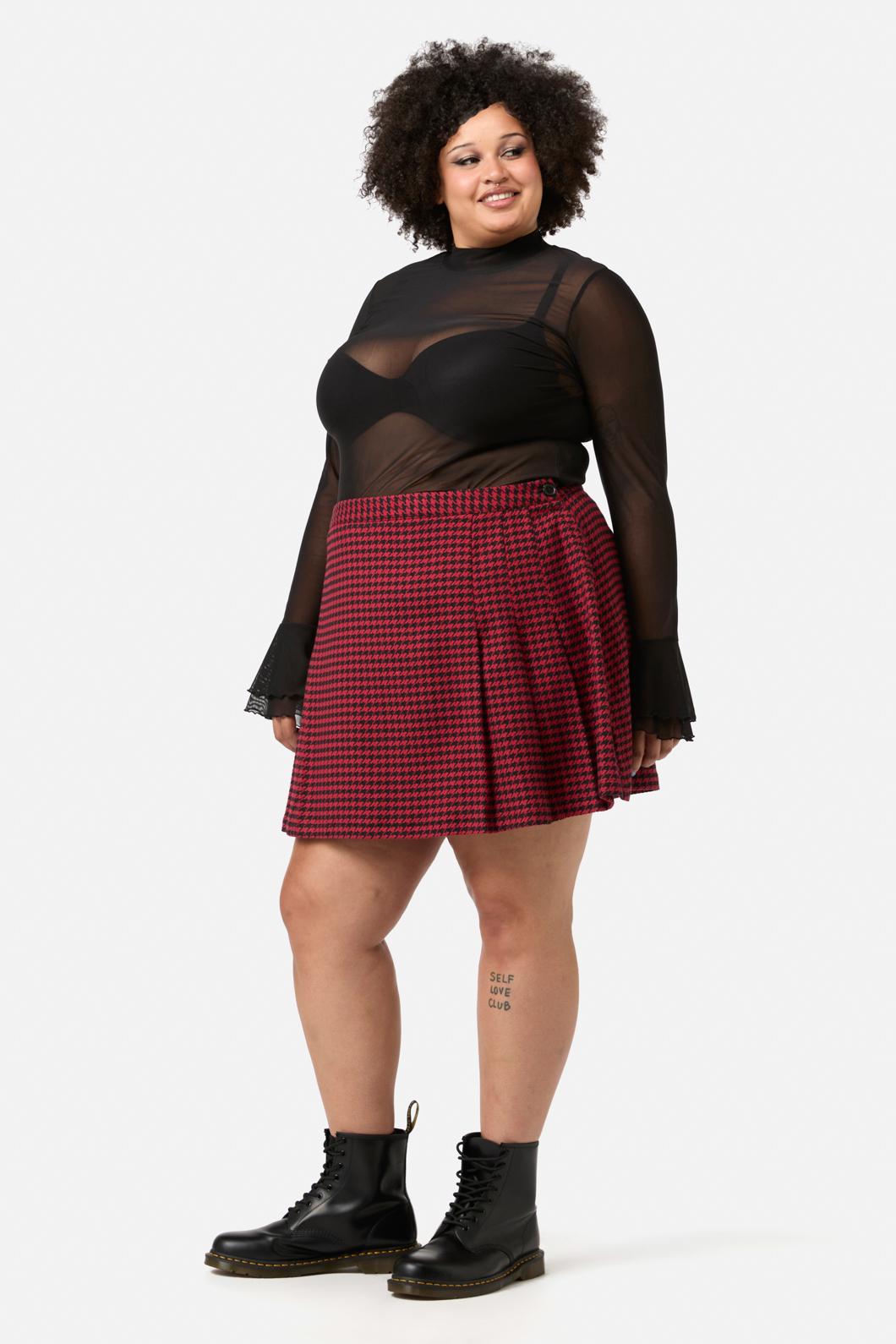 Black Friday - Curve Virtue Houndstooth Skirt - red-black