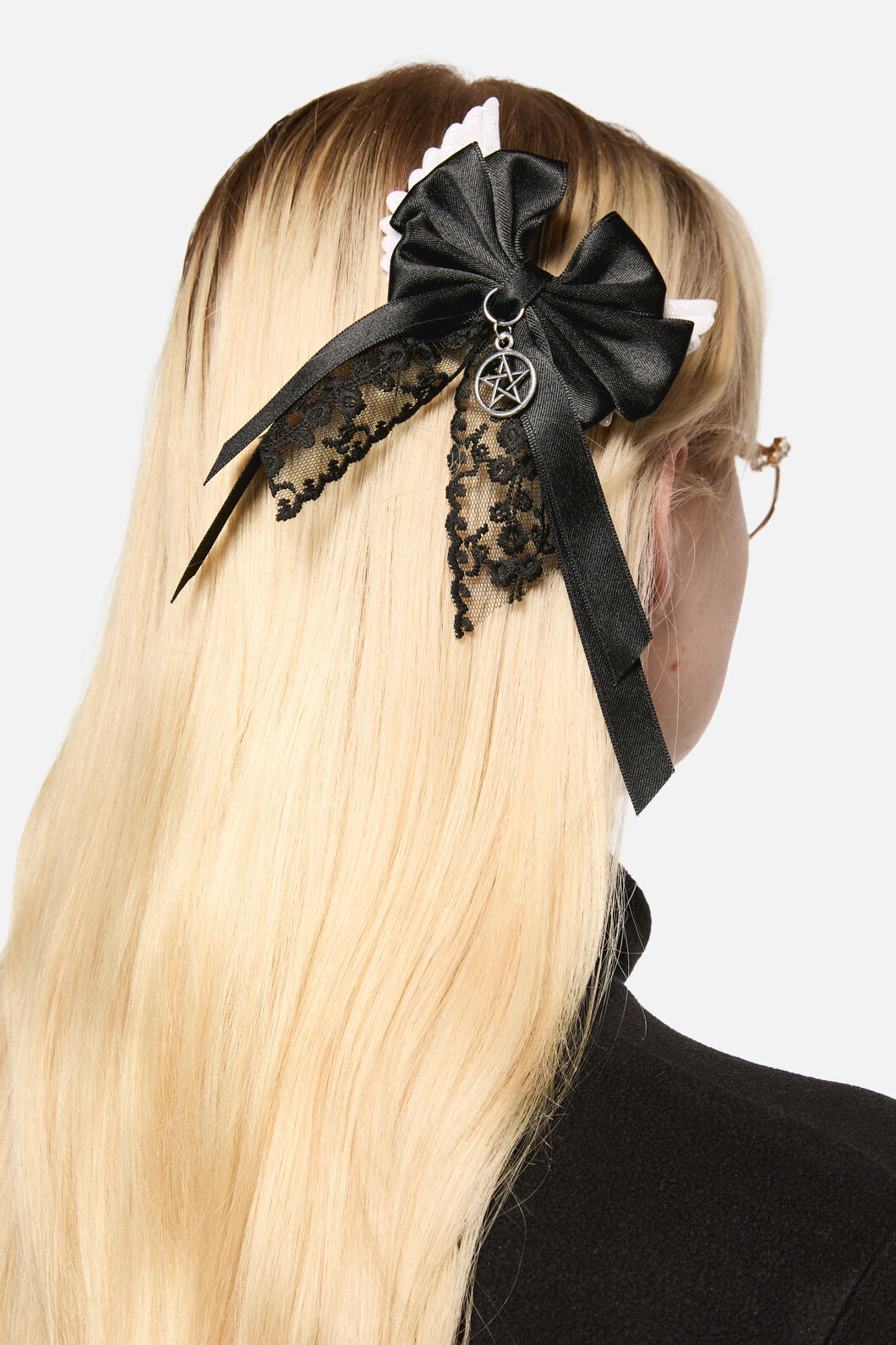 Black Friday - Winged Bow Hair Clip Set - black-white