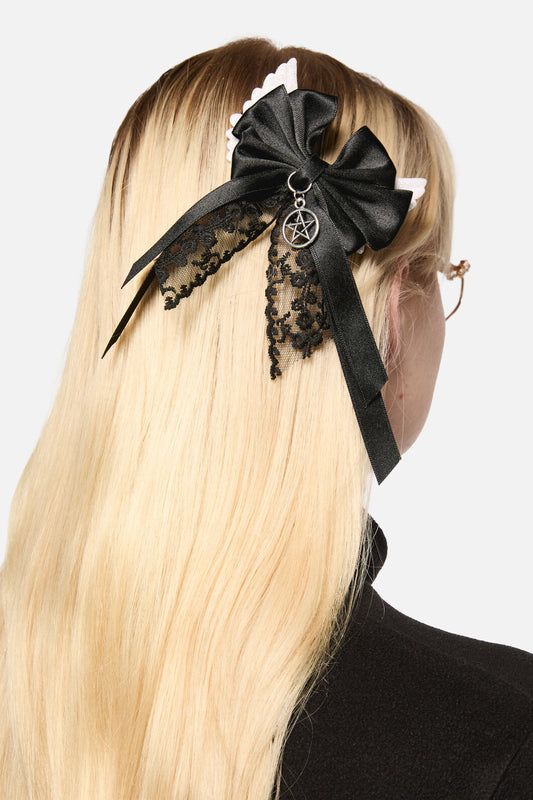 Black Friday - Winged Bow Hair Clip Set - black-white