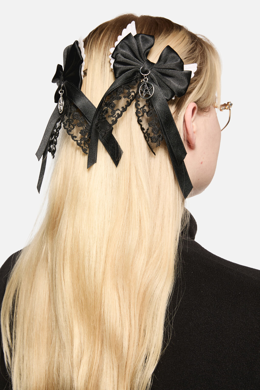 Black Friday - Winged Bow Hair Clip Set - black-white