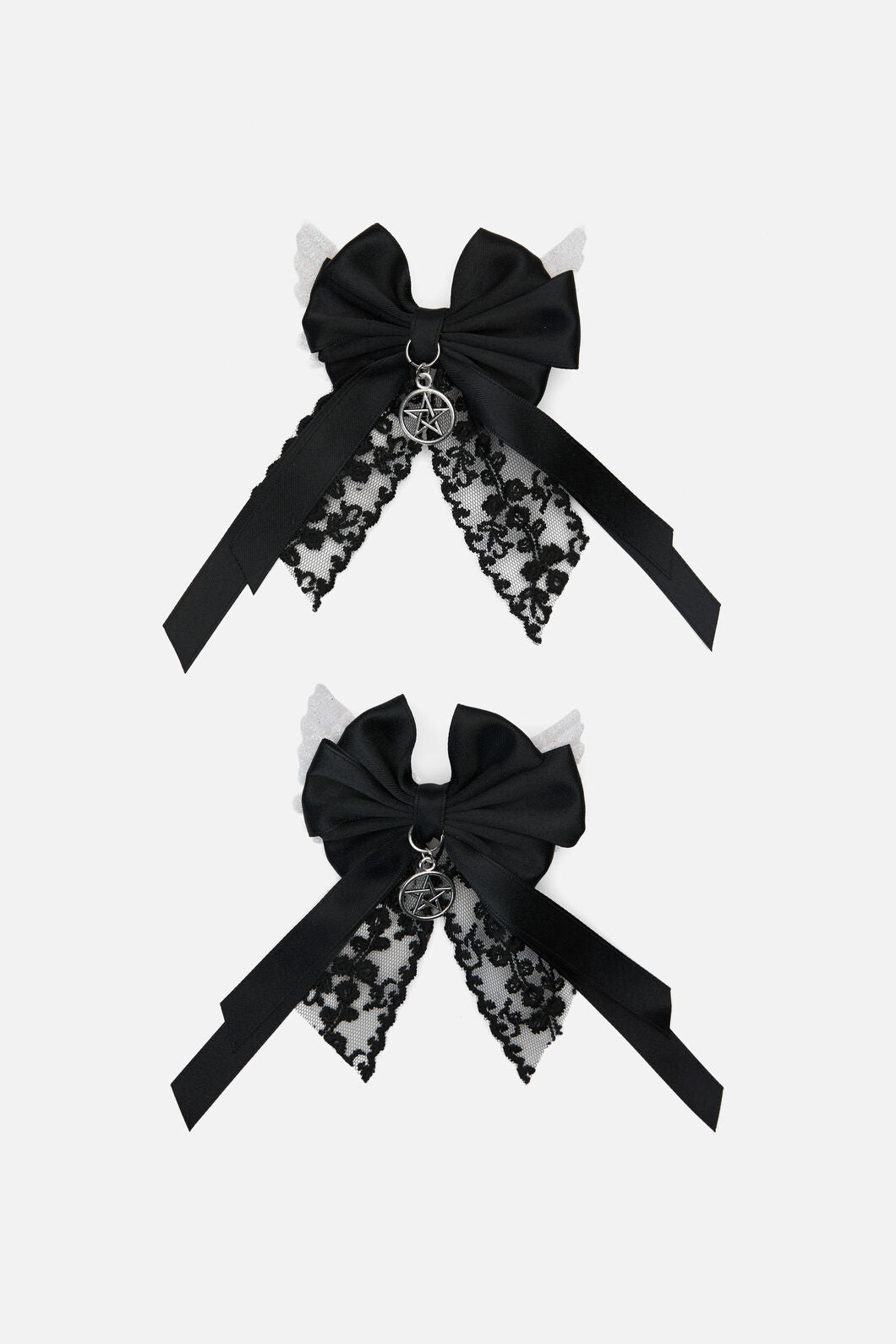 Black Friday - Winged Bow Hair Clip Set - black-white