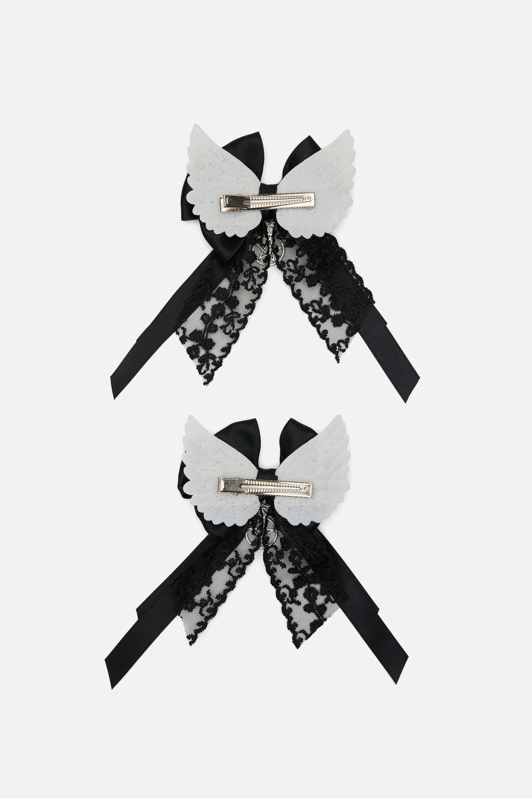 Black Friday - Winged Bow Hair Clip Set - black-white