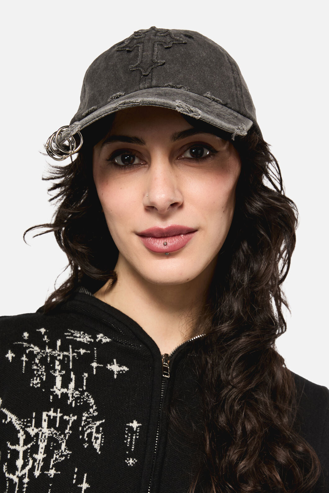 Black Friday - Pierced & Distressed Cross Cap - black