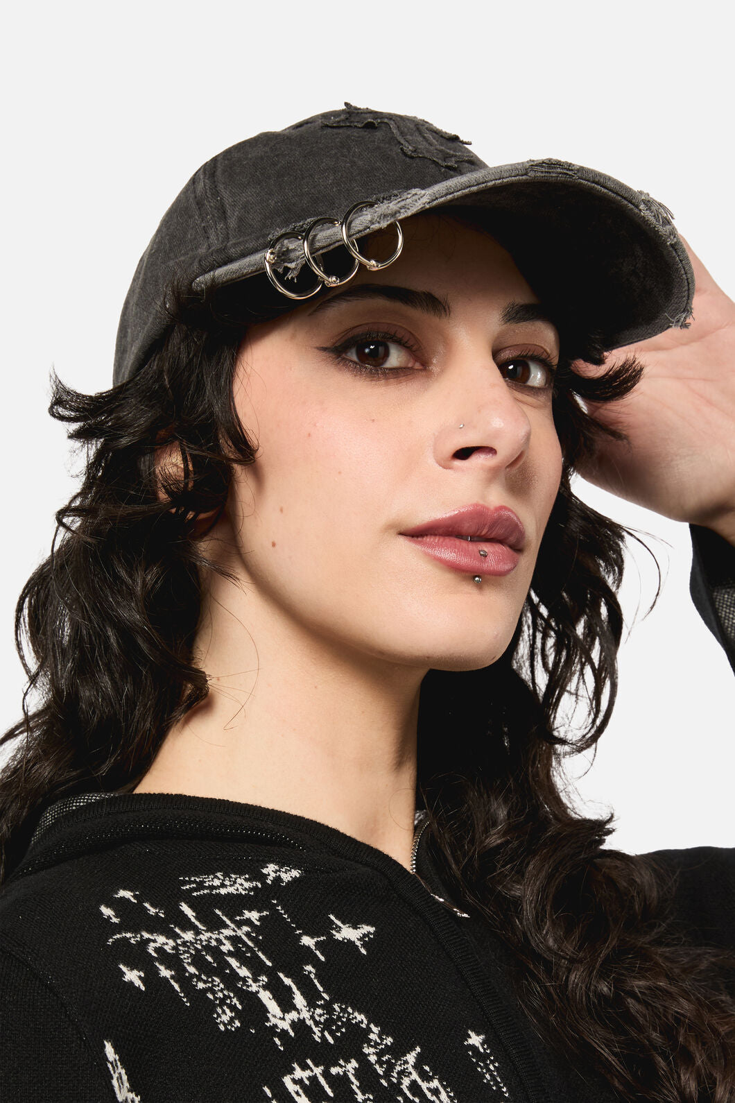 Black Friday - Pierced & Distressed Cross Cap - black