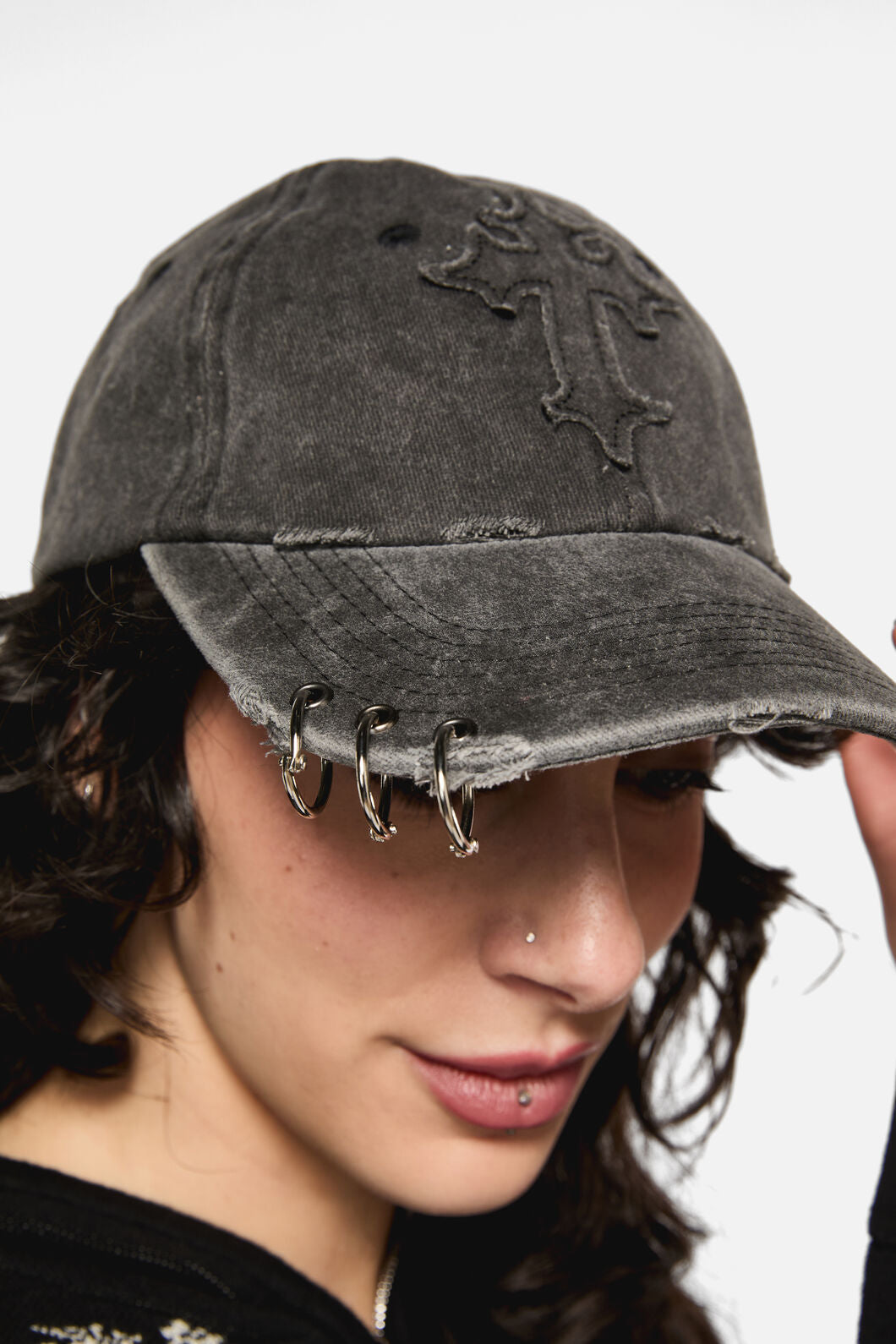 Black Friday - Pierced & Distressed Cross Cap - black