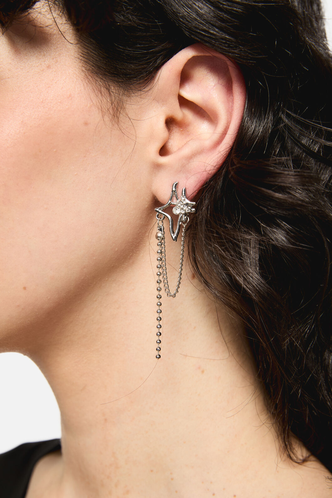Black Friday - Hollow Star Drop Chain Earring - silver