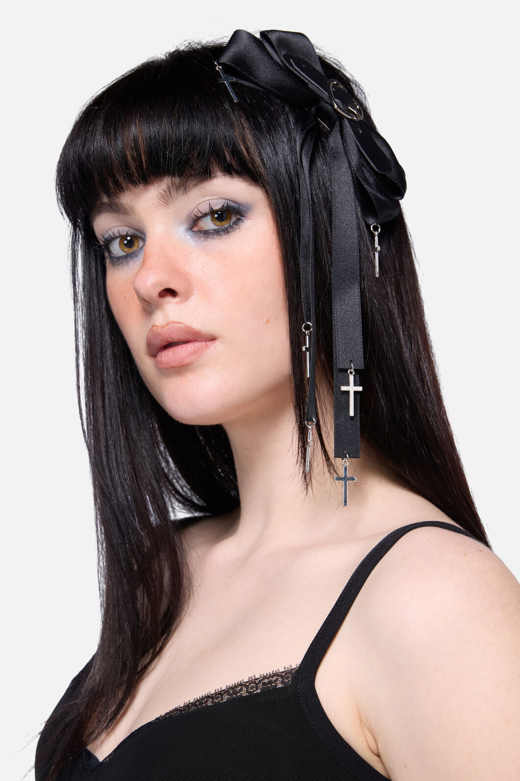 Black Friday - Bow & Cross Charm Hair Clip - black