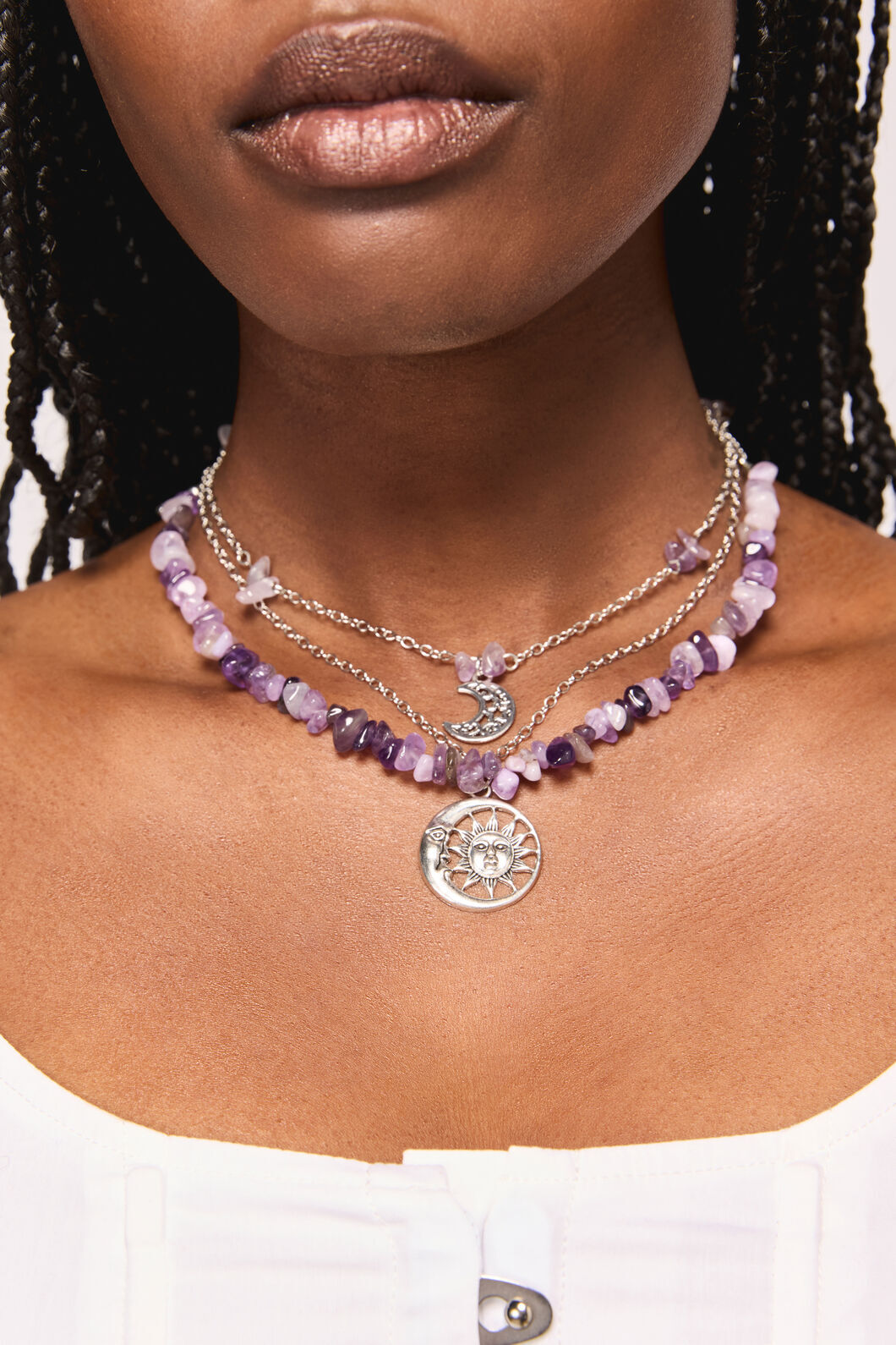 Black Friday - Purple & Charm Layered Necklac - silver
