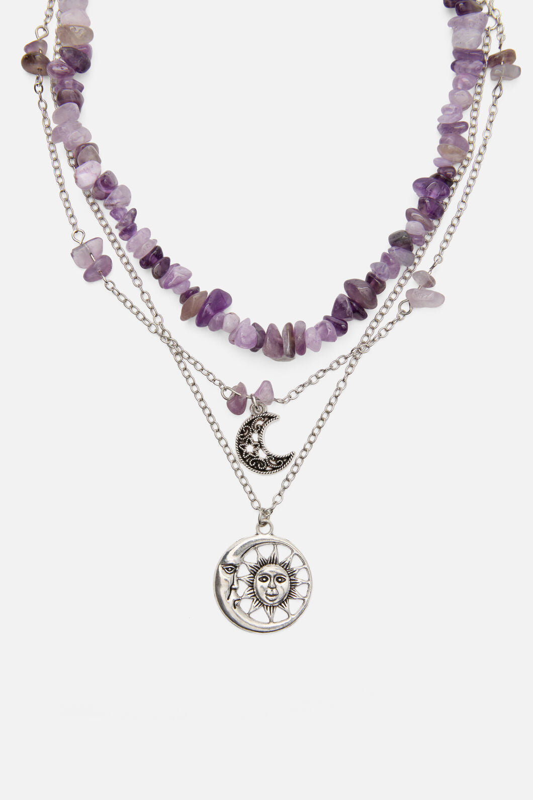 Black Friday - Purple & Charm Layered Necklac - silver