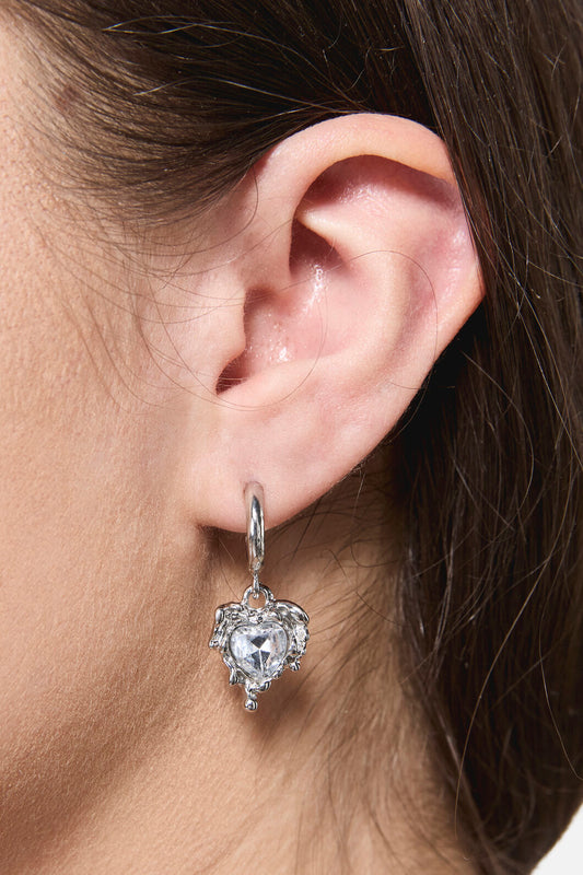 Black Friday - Melted Metal Heart Earrings - silver