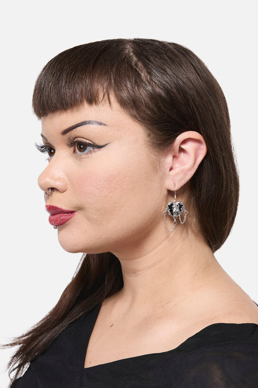 Black Friday - Chained Heart Skull Earrings - silver