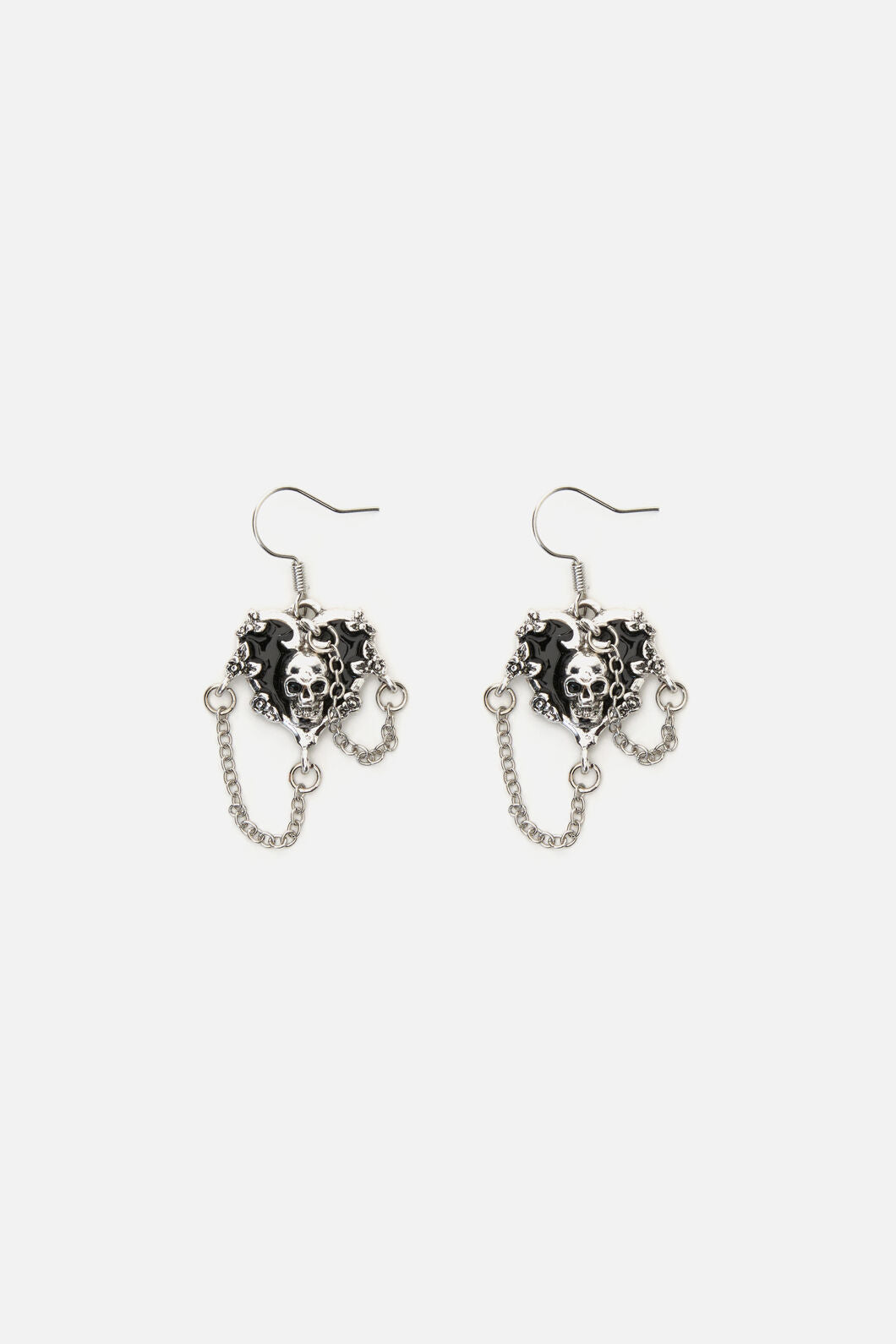Black Friday - Chained Heart Skull Earrings - silver