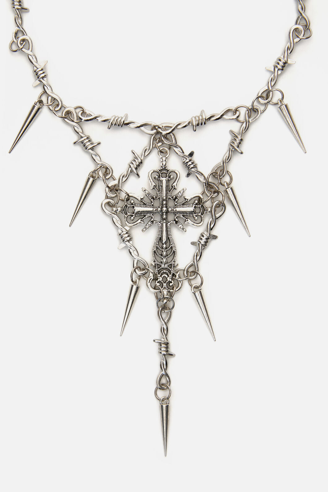 Black Friday - Spike Cross Barb Necklace - silver