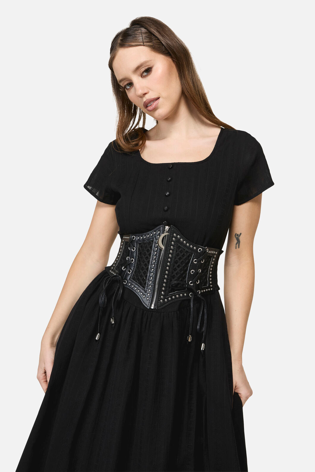 Black Friday - Cross Over Mesh & Stud Corset - black