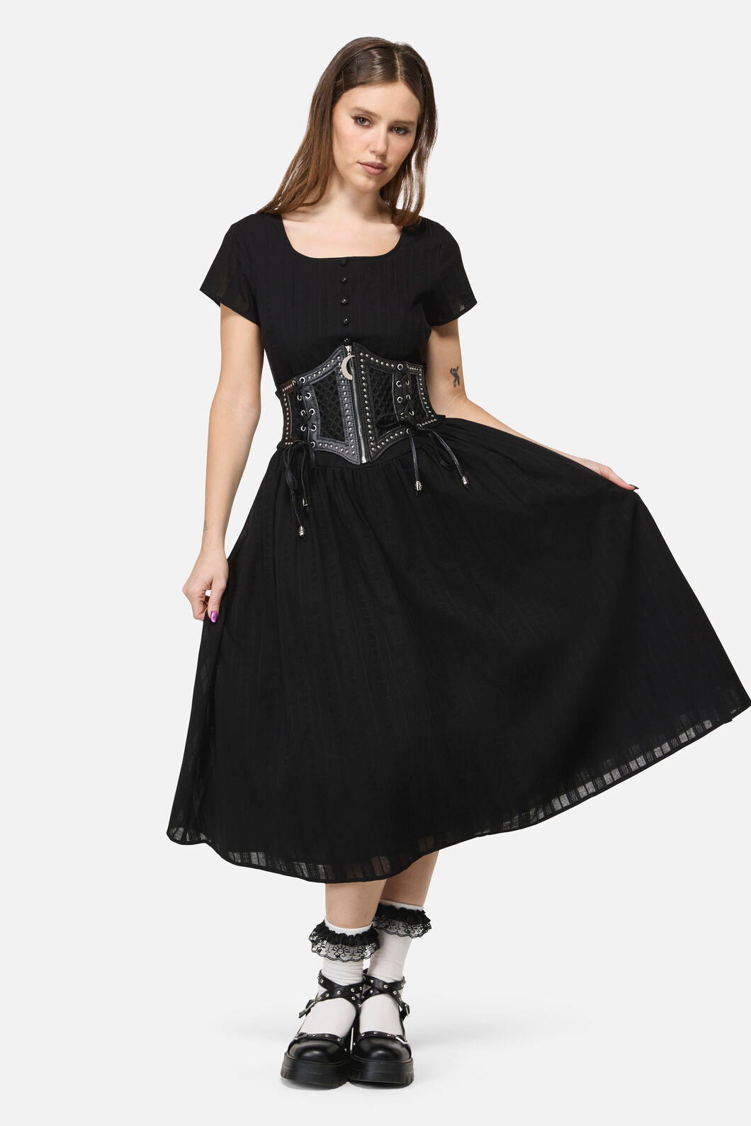 Black Friday - Cross Over Mesh & Stud Corset - black
