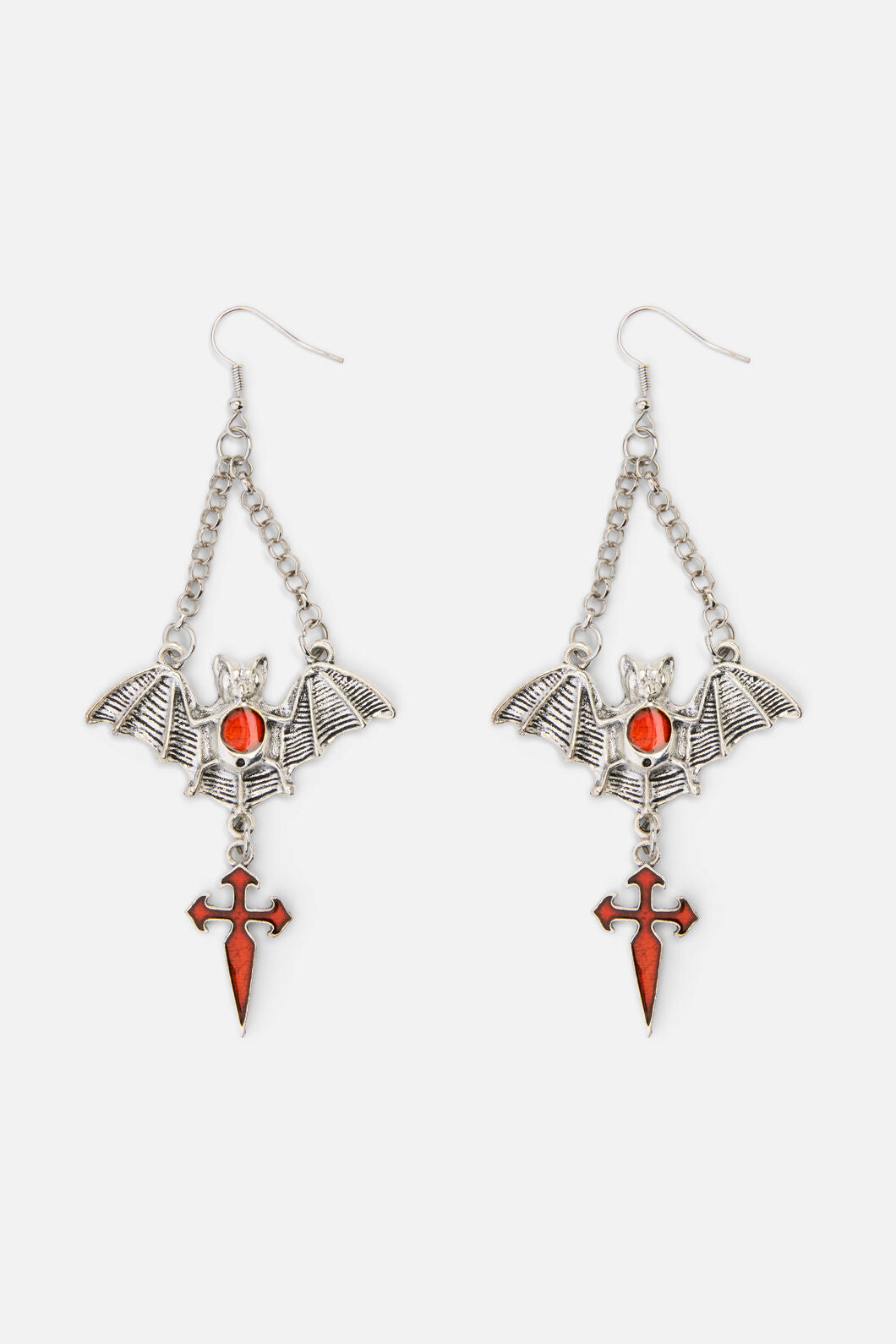 Black Friday - Bat Cross Earring - black-red