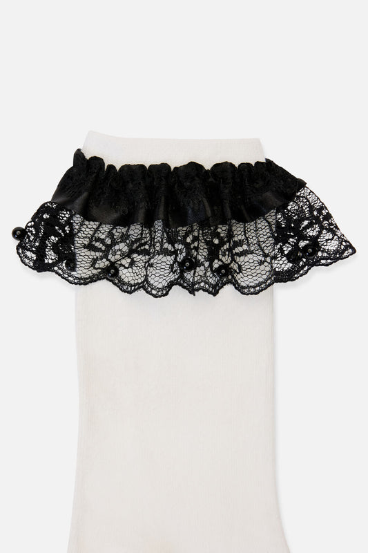 Black Friday - Contrast Lace Socks - white