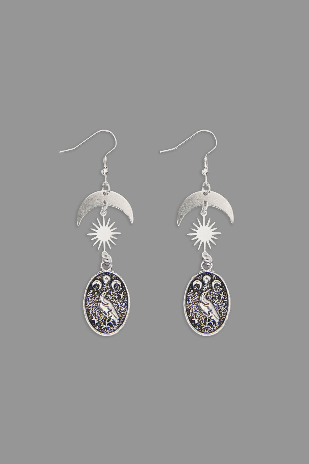 Black Friday - Raven Charm Earrings - silver
