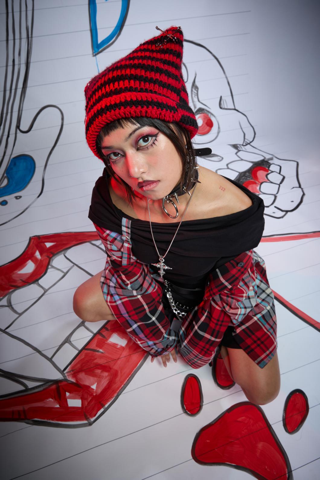 Black Friday - Red Charming Stripe Beanie - red-black