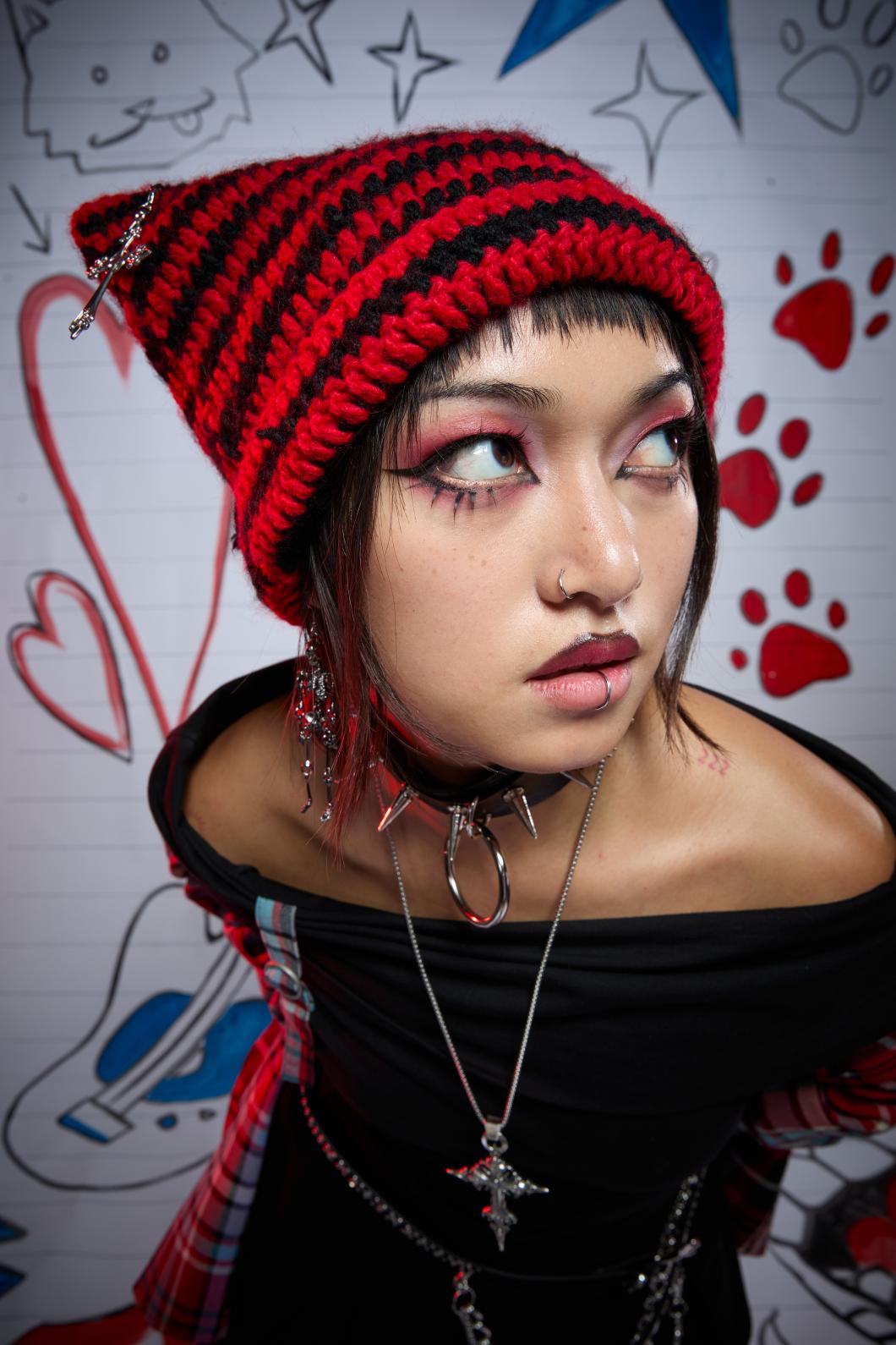 Black Friday - Red Charming Stripe Beanie - red-black