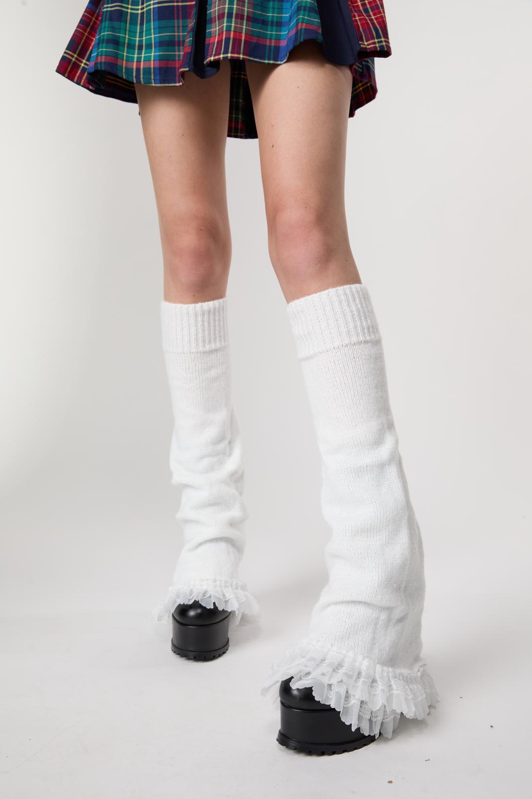 Black Friday - Layered Lace Leg Warmers - white