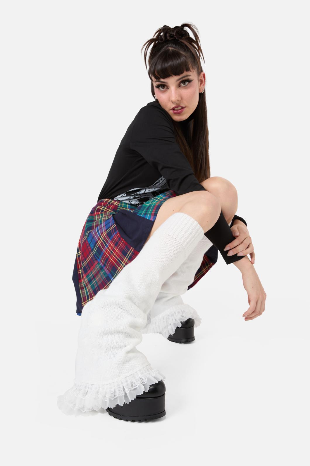 Black Friday - Layered Lace Leg Warmers - white