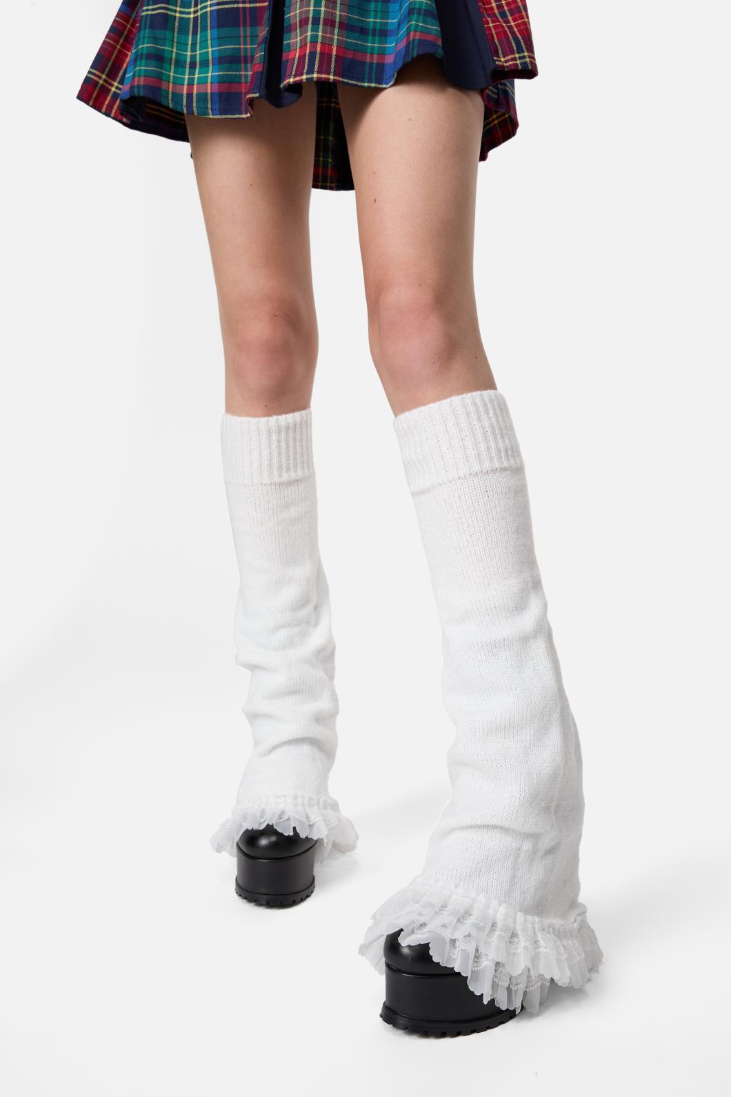Black Friday - Layered Lace Leg Warmers - white