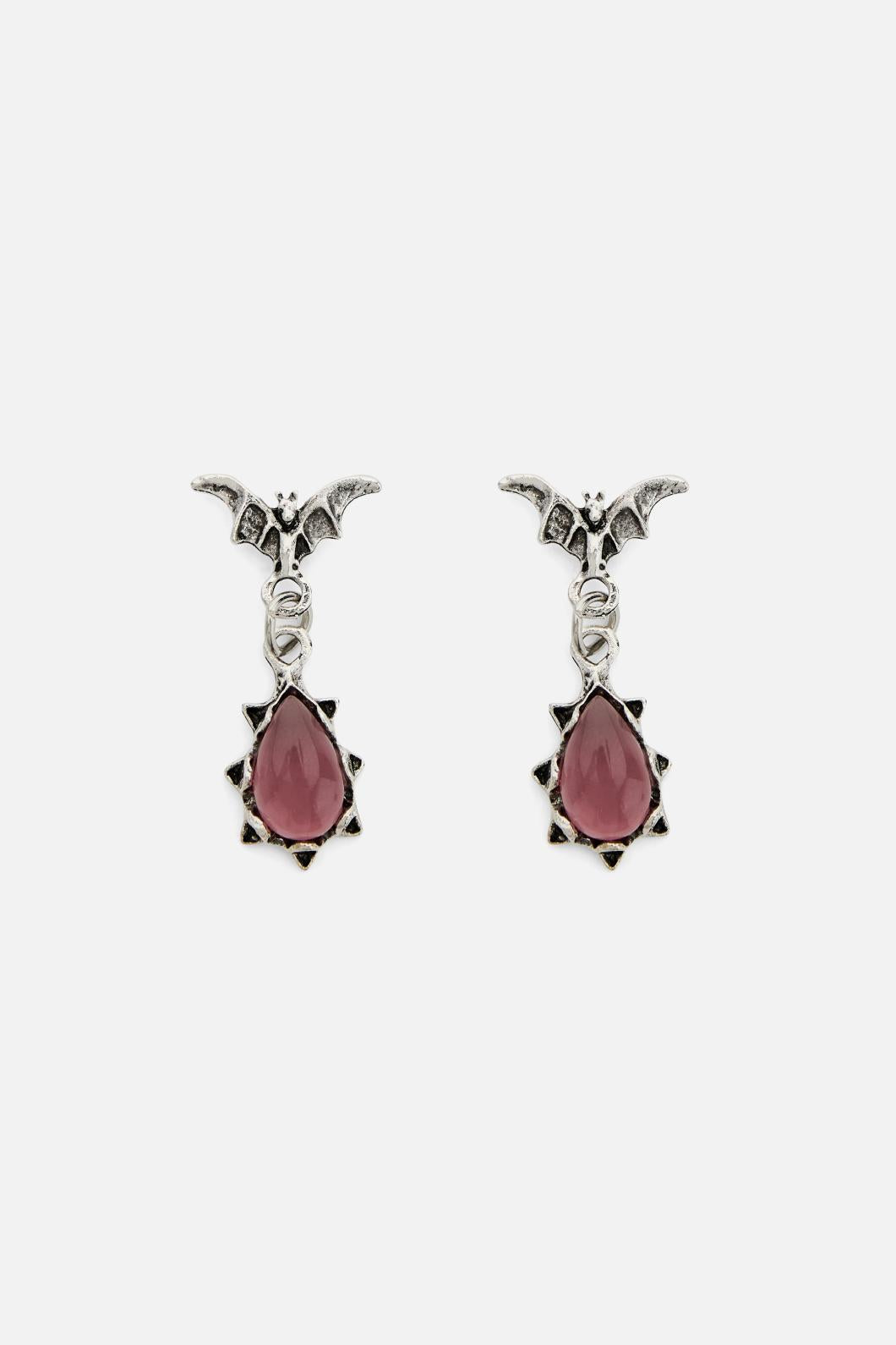 Black Friday - Bat Gem Earrings - silver
