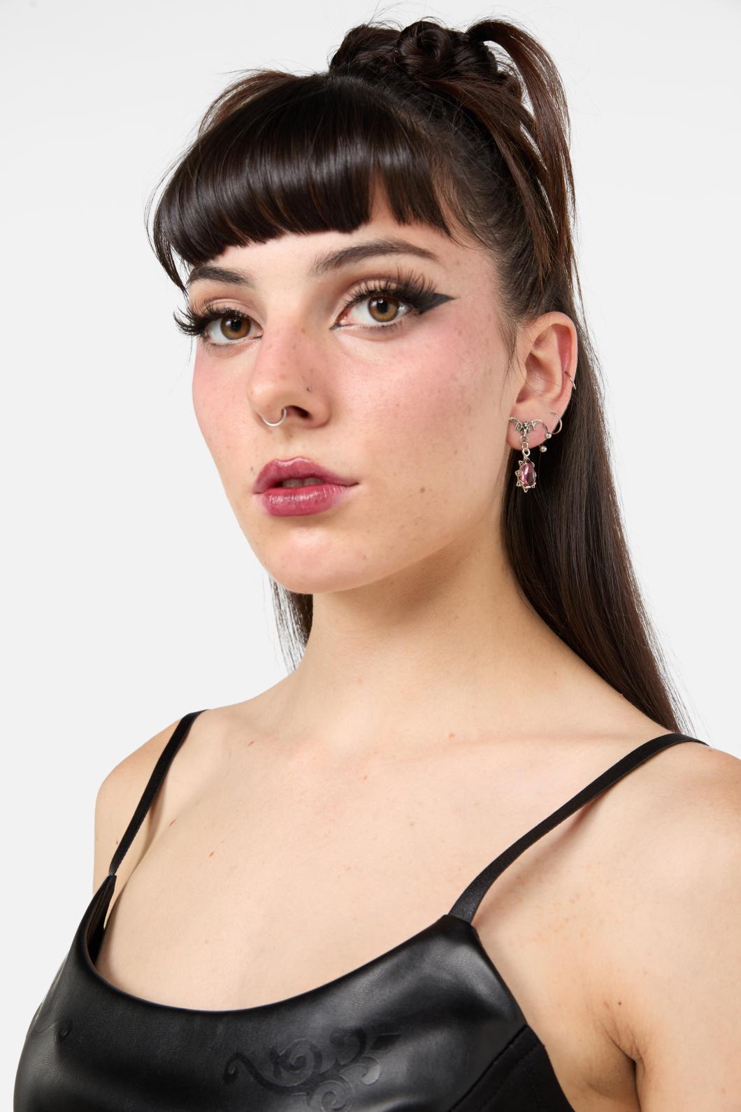 Black Friday - Bat Gem Earrings - silver