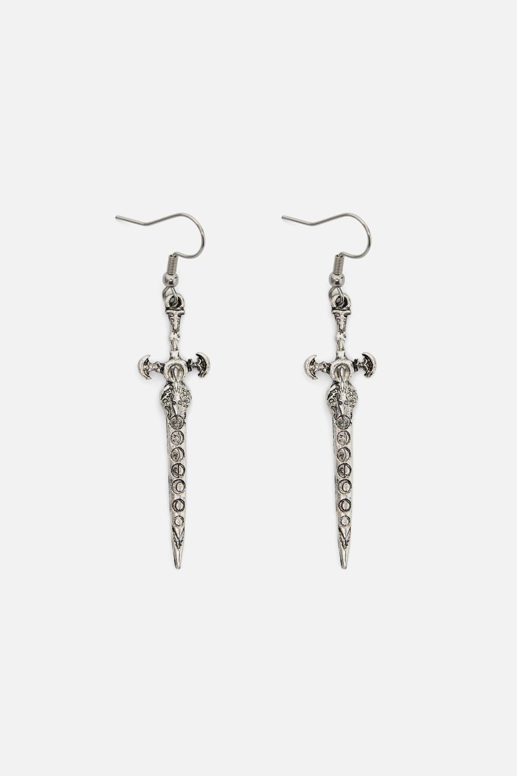 Black Friday - Engraved Sword Earrings - silver
