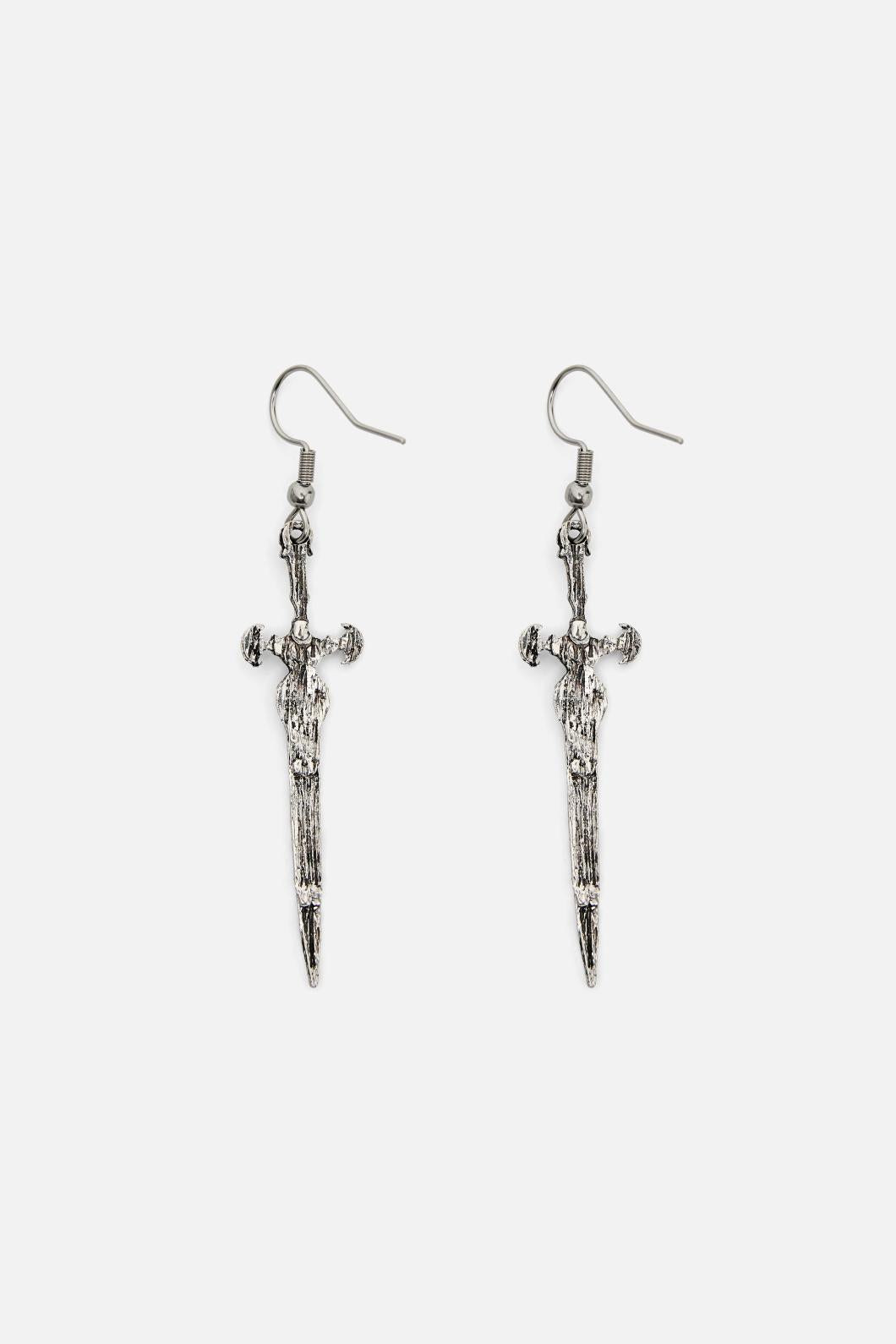 Black Friday - Engraved Sword Earrings - silver