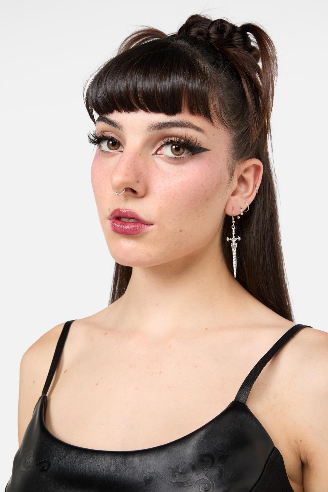 Black Friday - Engraved Sword Earrings - silver