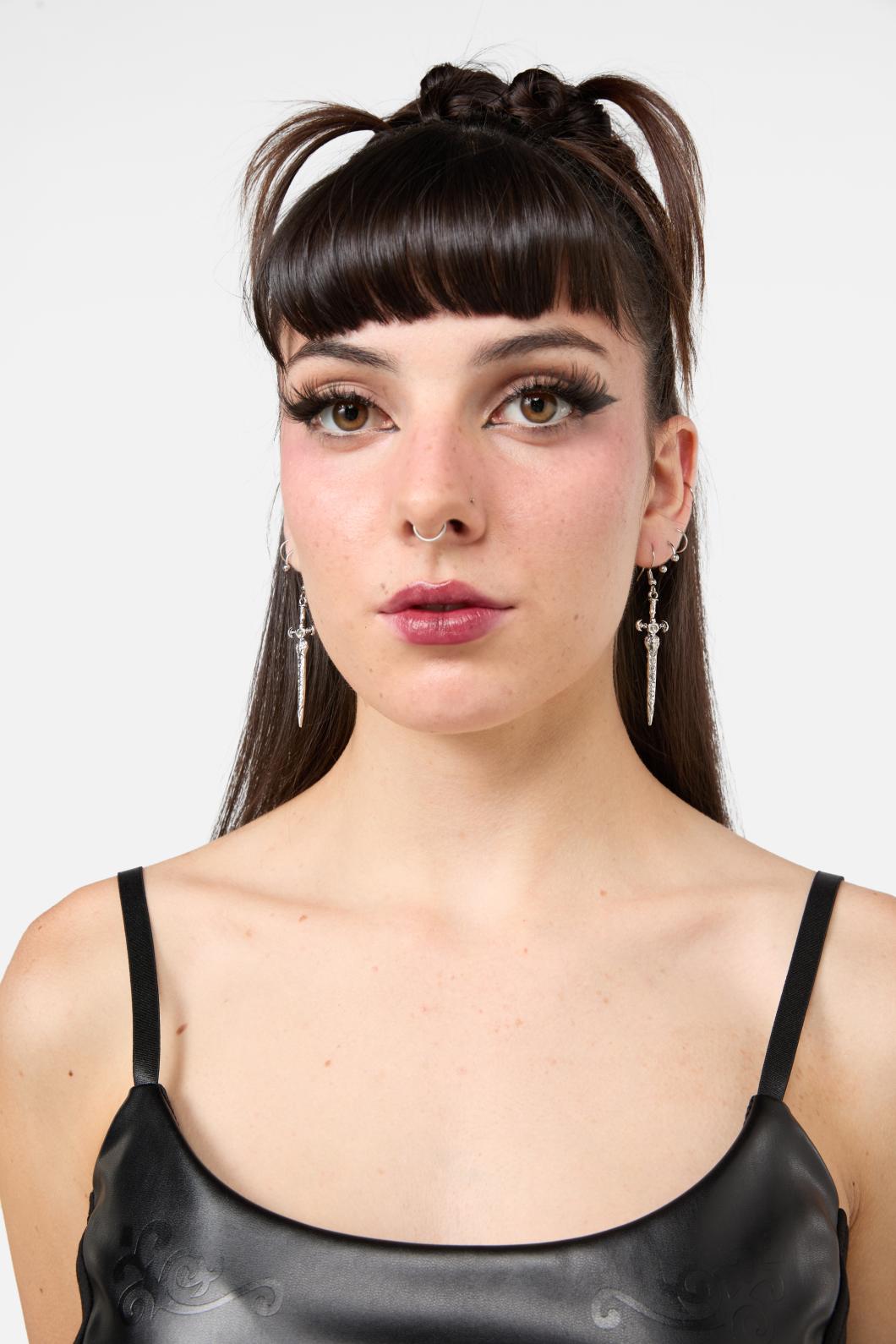 Black Friday - Engraved Sword Earrings - silver