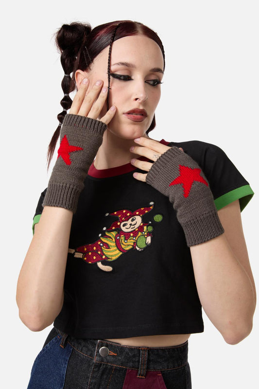 Black Friday - Stars Fingerless Gloves - charcoal