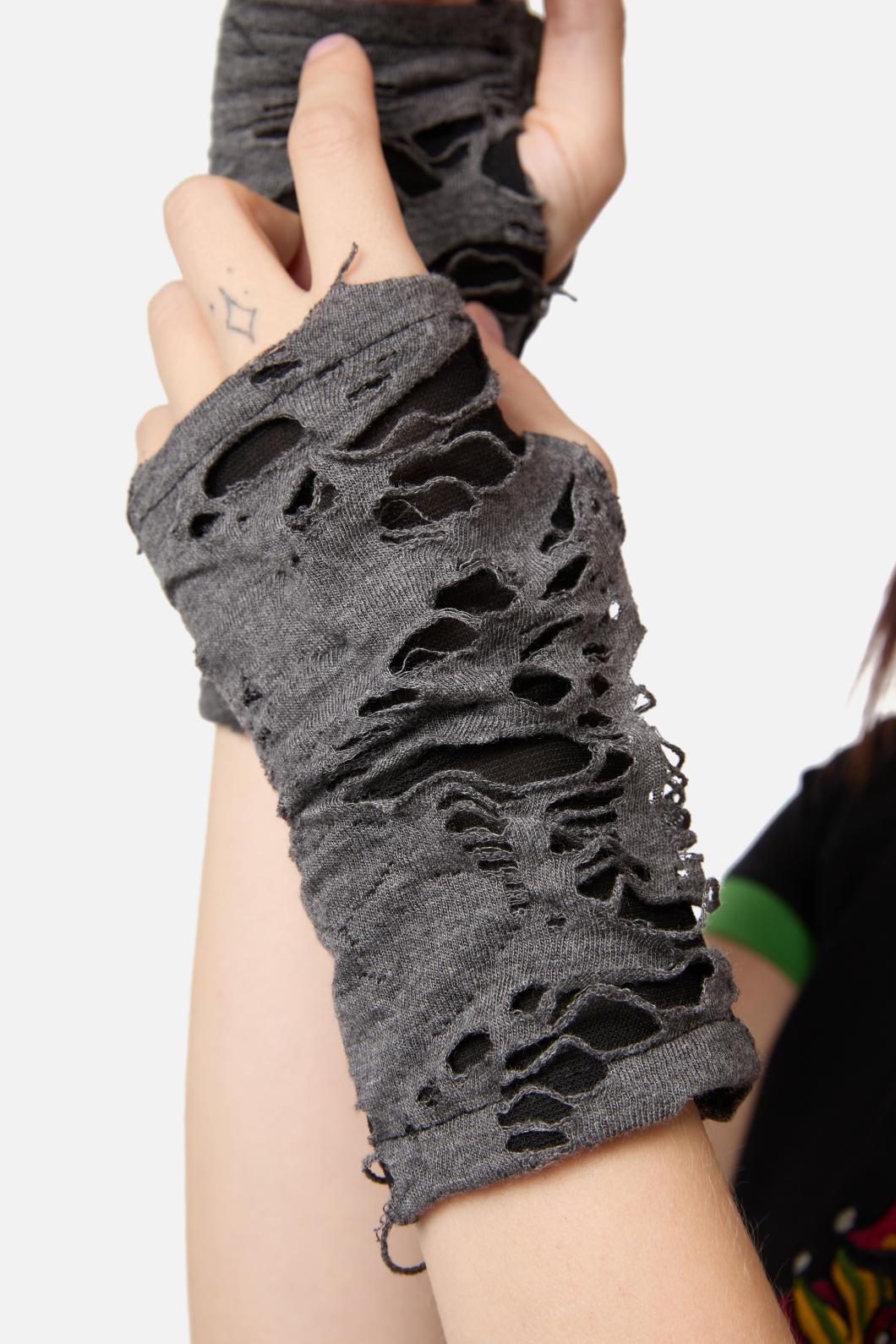 Black Friday - Faux Torn Fingerless Gloves - grey