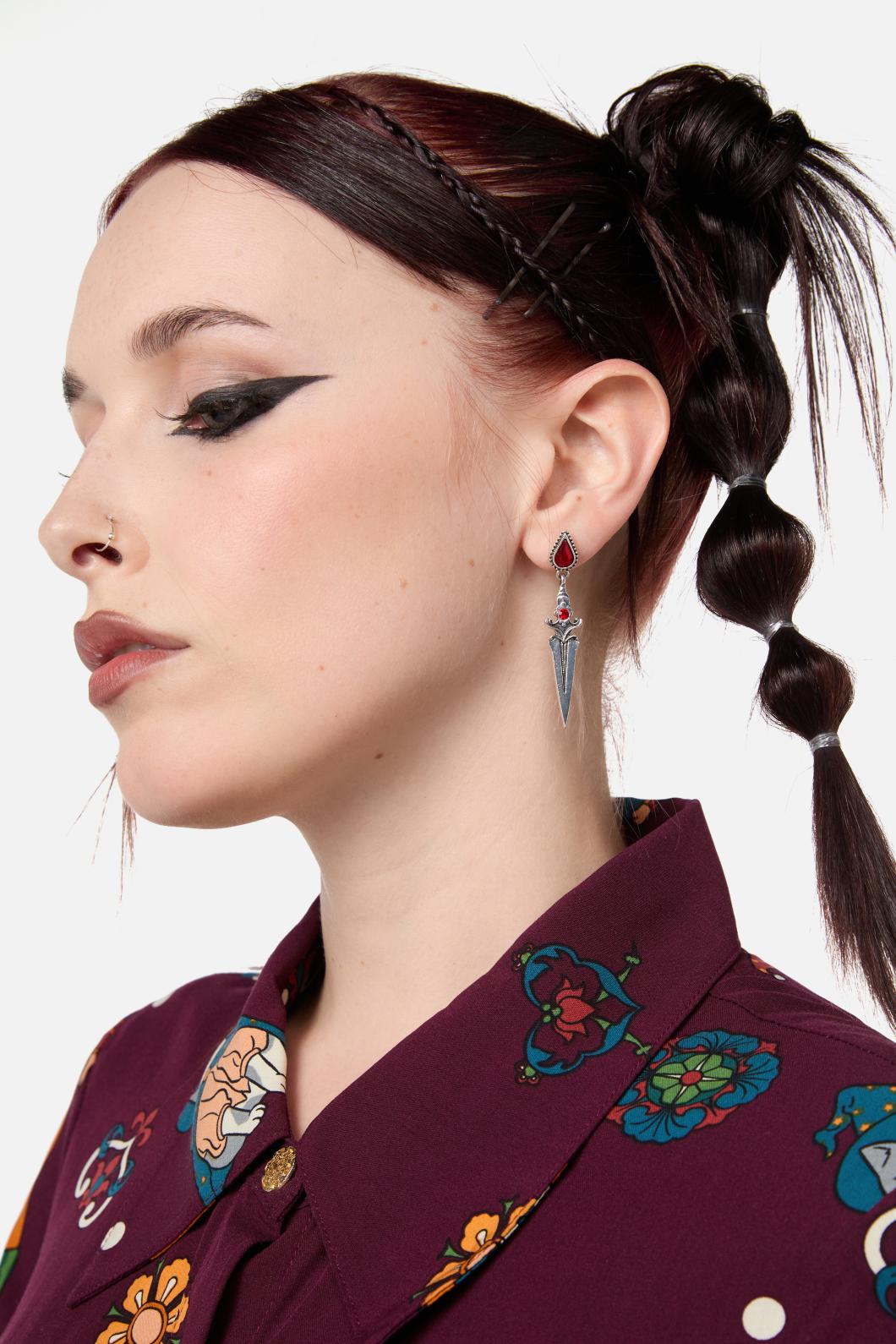 Black Friday - Sword Drop Earrings - silver