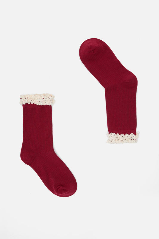 Black Friday - Red Vintage Lace Socks - red