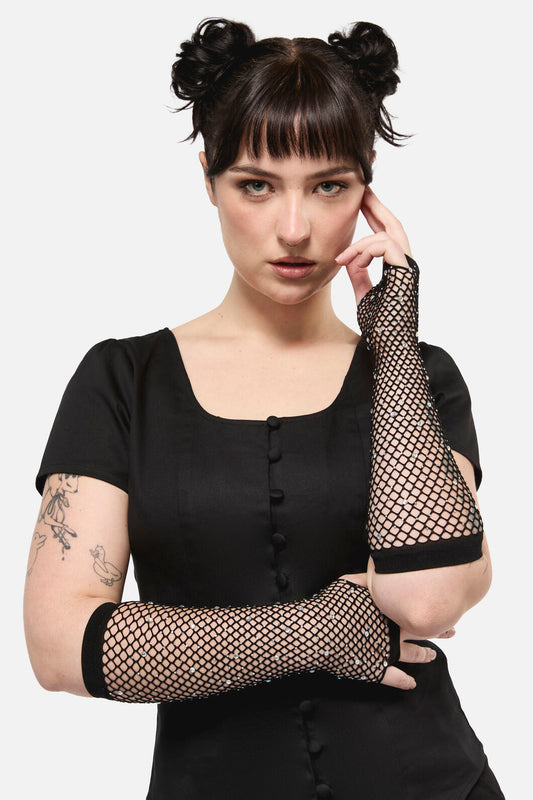 Black Friday - Sparkle Fishnet Gloves - black