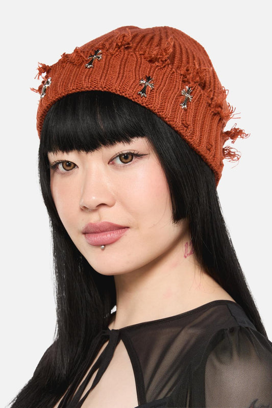 Black Friday - Rust Cross Charm Beanie - rust