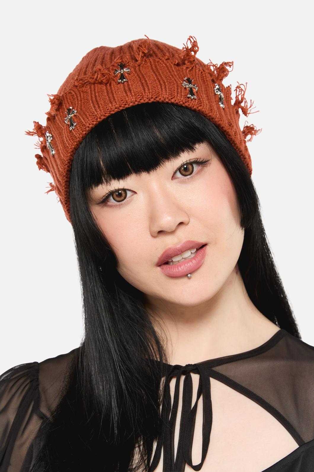Black Friday - Rust Cross Charm Beanie - rust