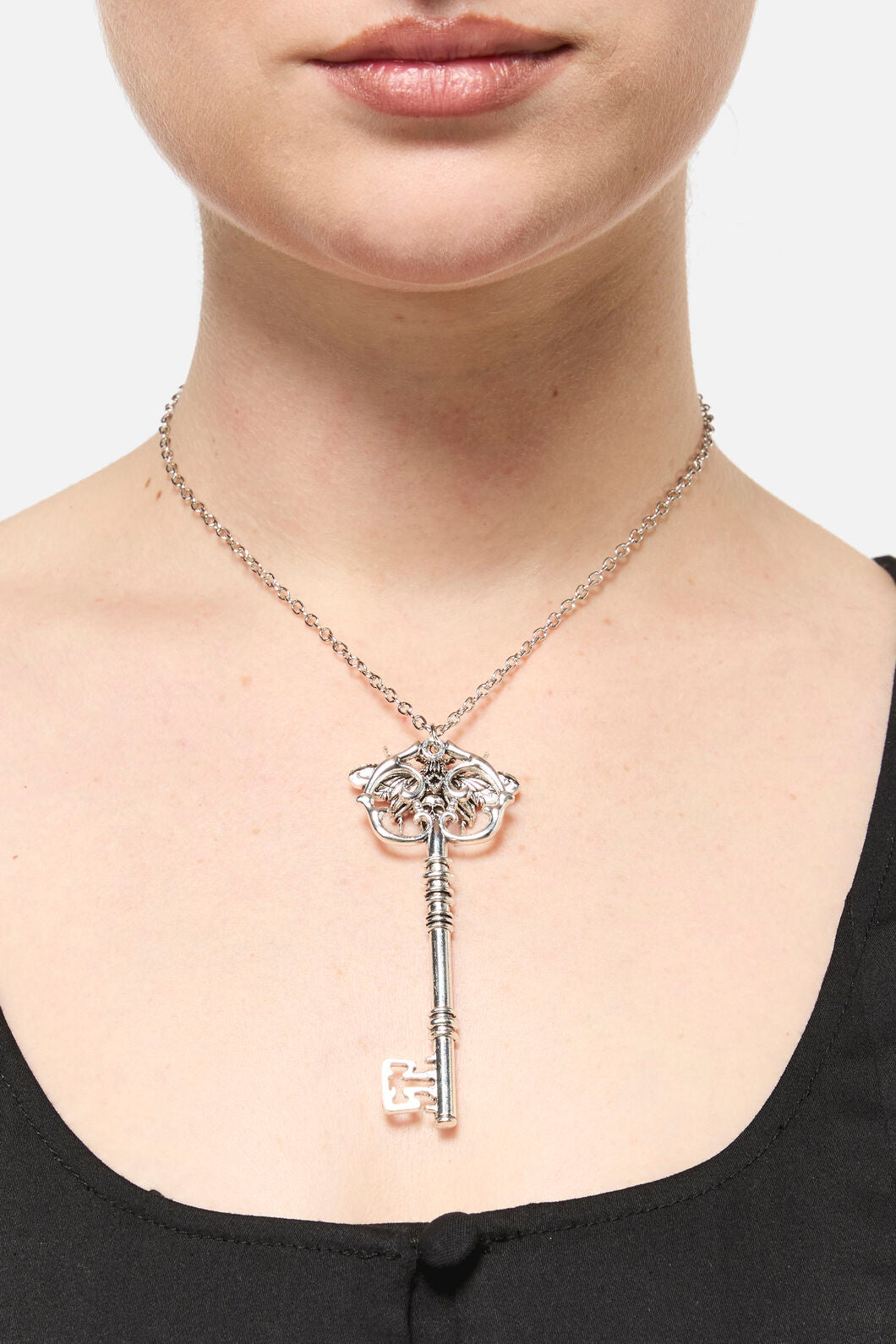 Black Friday - Moth & Key Necklace - silver