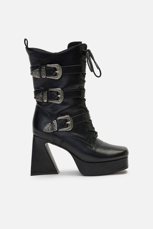 Black Friday - Triple Buckle Heeled Boots - black