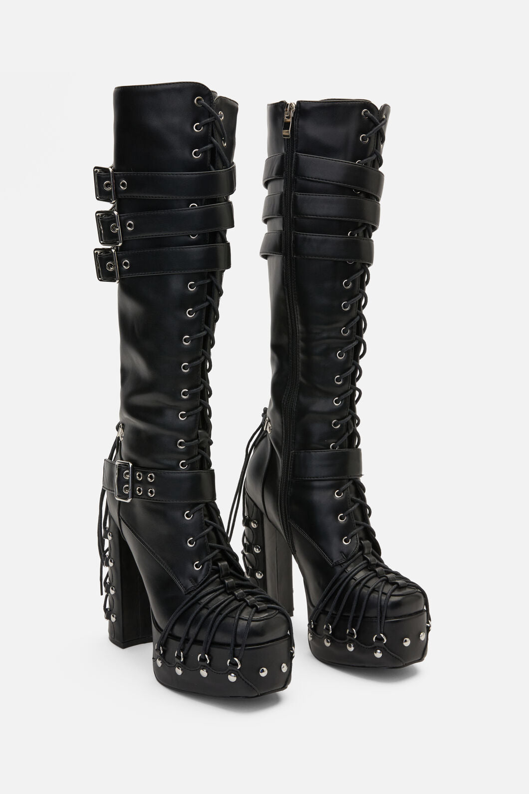 Black Friday - Laced Up Corset Buckle Boots - black