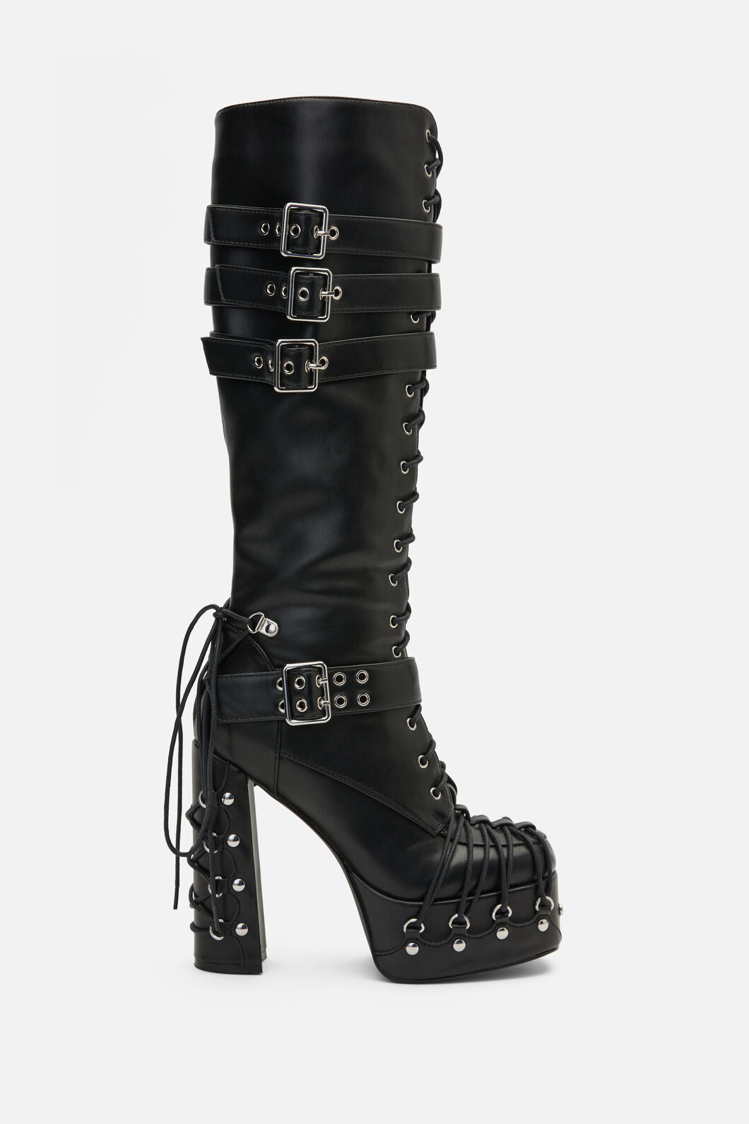 Black Friday - Laced Up Corset Buckle Boots - black