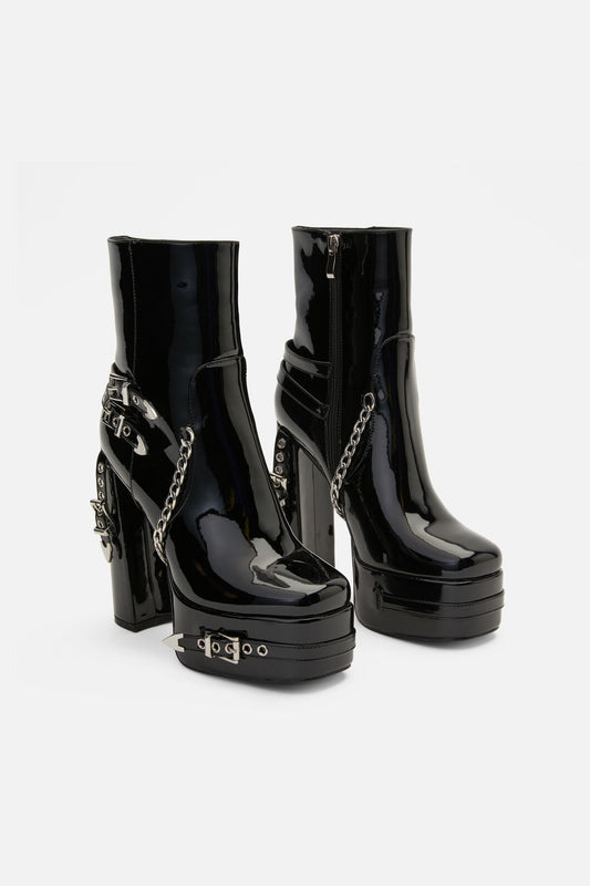 Black Friday - Buckle Patent Heel Boots - black